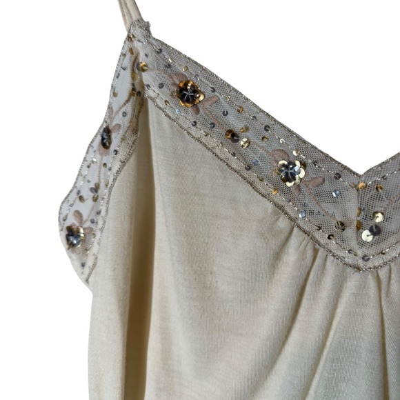 Vintage Banana Republic Cream Lace Beaded Camisole Tank Top Medium 90s Y2K - Picture 7 of 11